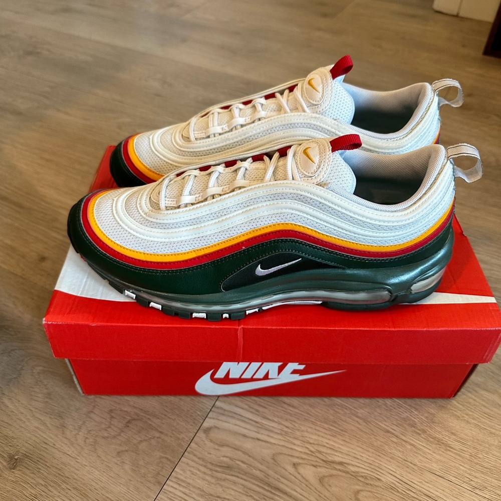 Nike Air Max 97 SE - Seattle Sonics White Yellow Evergreen 2019 - Mens Size 10 - Picture 1 of 6